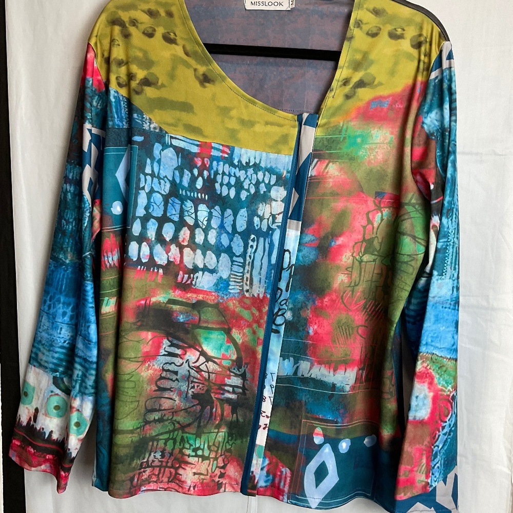 Miss Look Artsy Lightweight Long sleeve Jacket Full Zip Zipper Top Artsy Medium